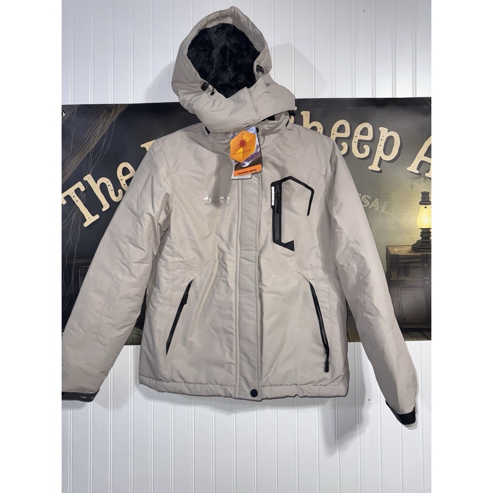 Moerdeng Mens S Waterproof Hooded Parka-Faux Fur Lined-light Gray NEW